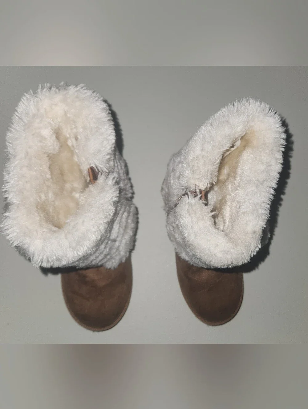 Kids Faux Fur Trim Brown Suede Winter Boots - Cream Fur Size 12 Toddler
